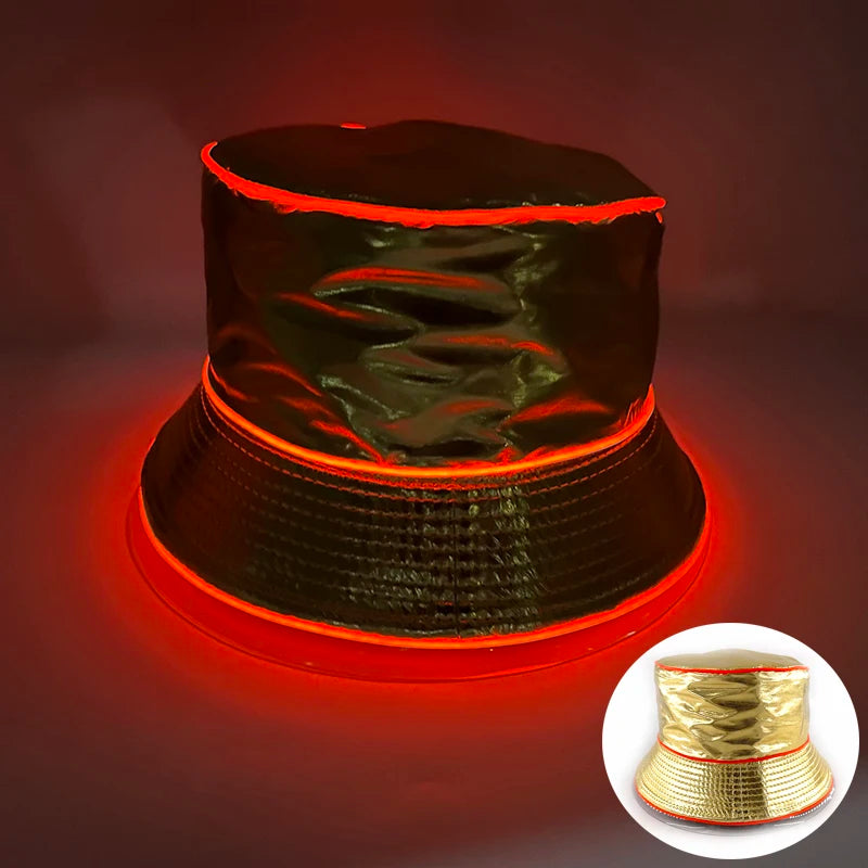 Luminous Neon LED Men Women Solid Color Bucket Hats Hip Hop Panama Cap Fisherman Hats Cotton Outdoor Summer Casual Fishing Cap