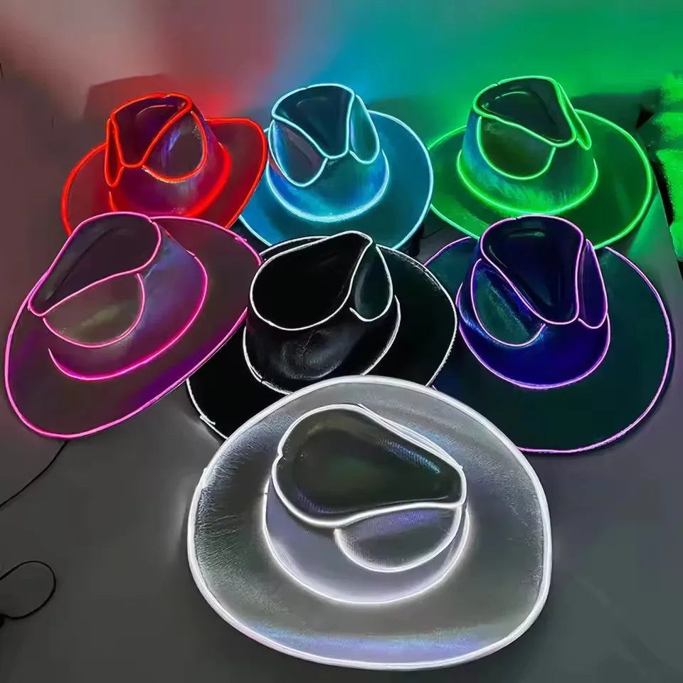 Led Cowboy Hat Colorful Colorful Denim Hat Glowing Cowgirl Hat Glowing For Dance Costume Christmas Party Halloween Party