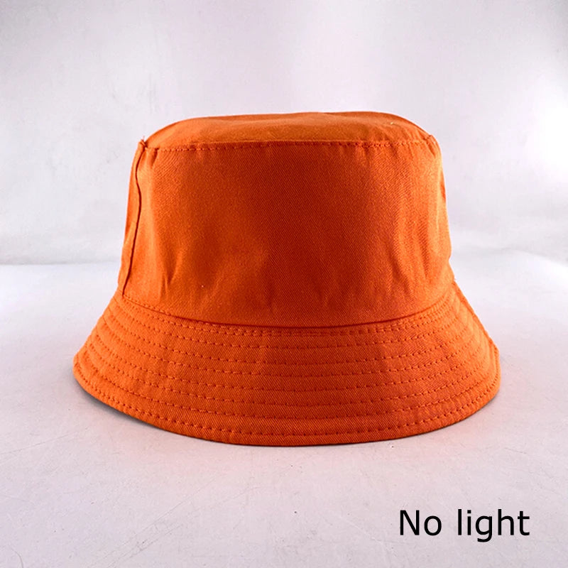 Luminous Neon LED Men Women Solid Color Bucket Hats Hip Hop Panama Cap Fisherman Hats Cotton Outdoor Summer Casual Fishing Cap