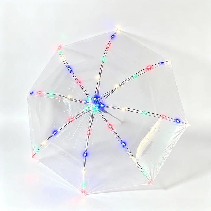 Luminous LED Light Up Transparent Umbrella Party Wedding Night Walking Decor Umbrella Multiple Colors Optional