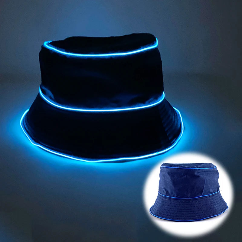 Luminous Neon LED Men Women Solid Color Bucket Hats Hip Hop Panama Cap Fisherman Hats Cotton Outdoor Summer Casual Fishing Cap