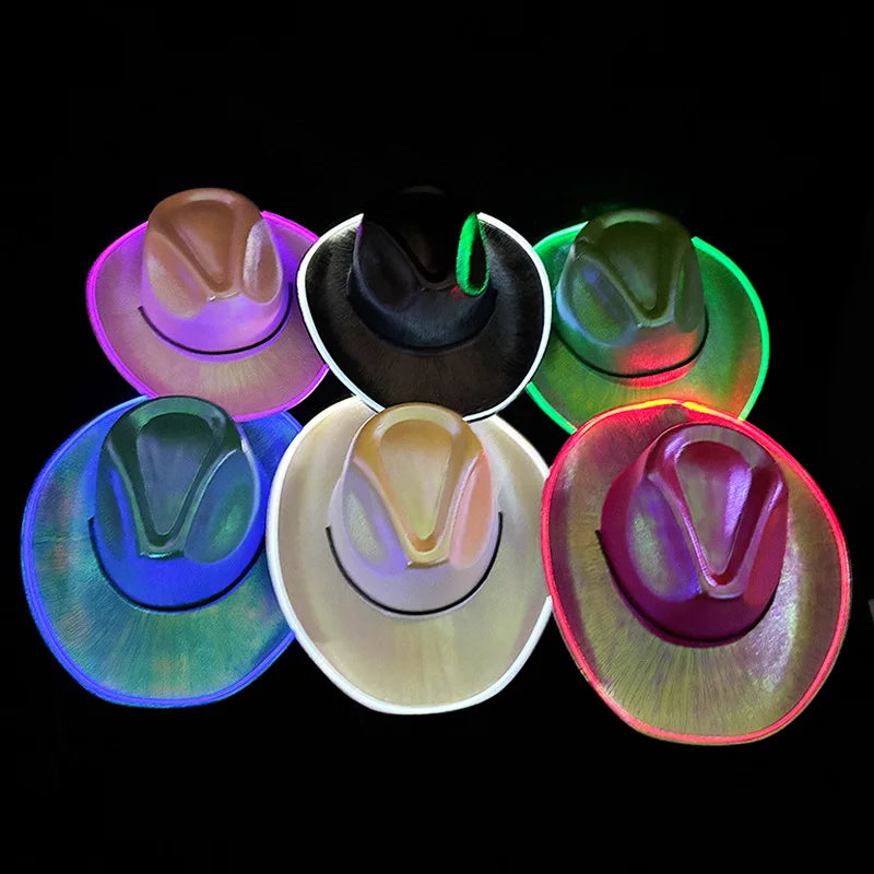 Led Cowboy Hat Colorful Colorful Denim Hat Glowing Cowgirl Hat Glowing For Dance Costume Christmas Party Halloween Party