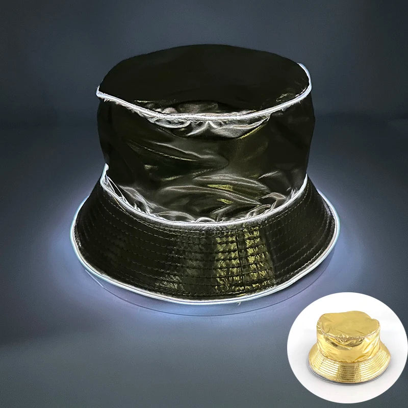 Luminous Neon LED Men Women Solid Color Bucket Hats Hip Hop Panama Cap Fisherman Hats Cotton Outdoor Summer Casual Fishing Cap