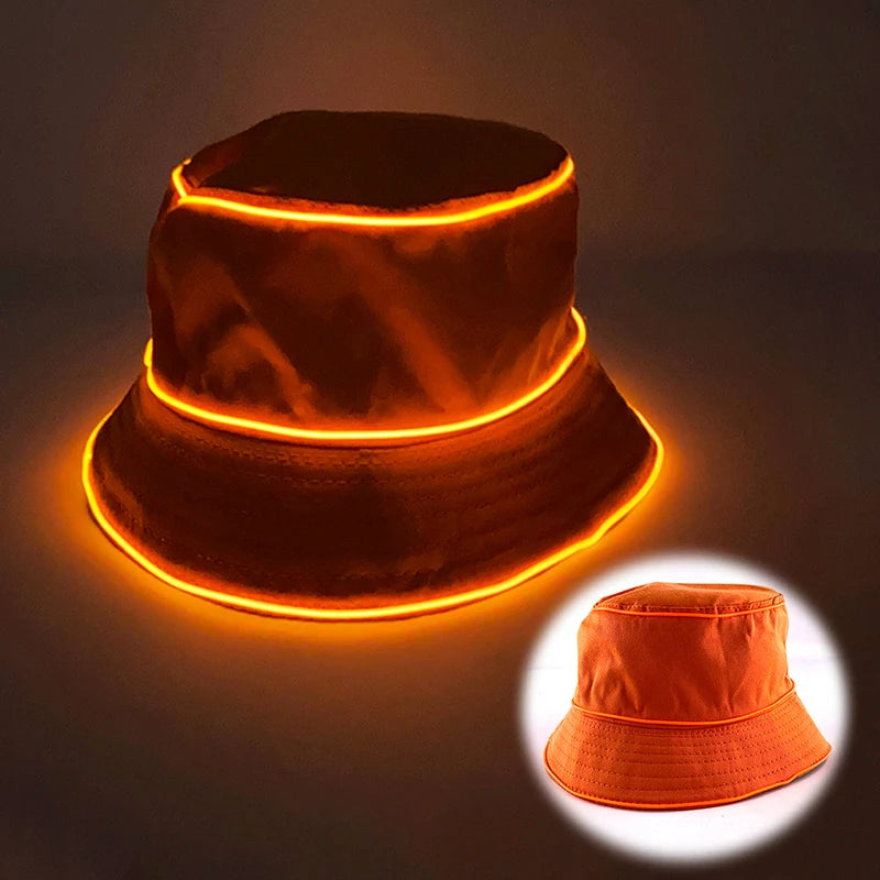 Luminous Neon LED Men Women Solid Color Bucket Hats Hip Hop Panama Cap Fisherman Hats Cotton Outdoor Summer Casual Fishing Cap
