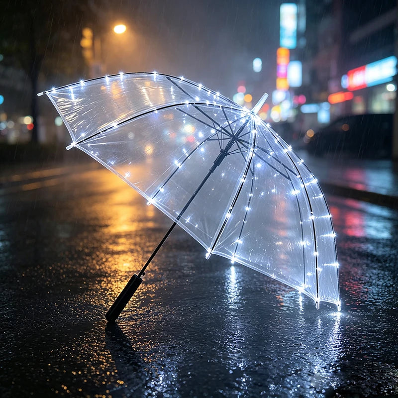 Luminous LED Light Up Transparent Umbrella Party Wedding Night Walking Decor Umbrella Multiple Colors Optional