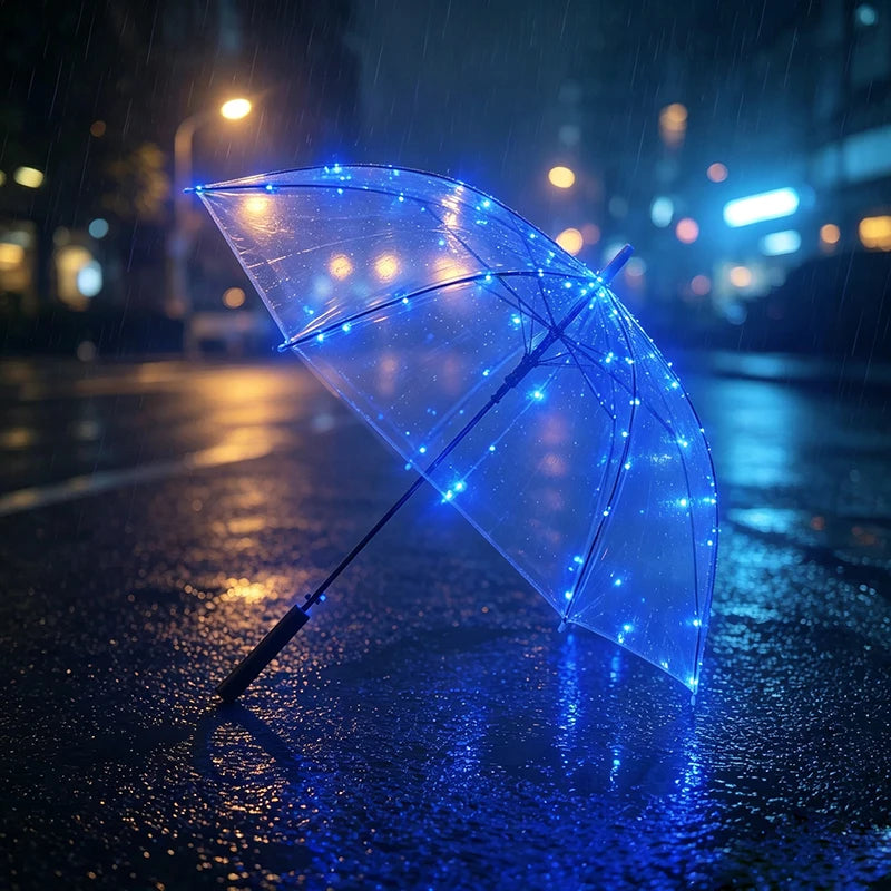 Luminous LED Light Up Transparent Umbrella Party Wedding Night Walking Decor Umbrella Multiple Colors Optional