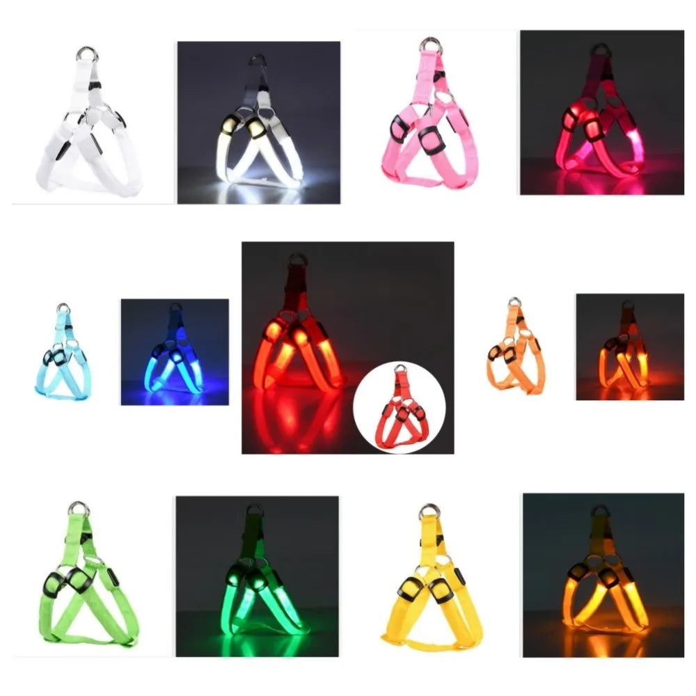 Breathable Light Up LED Dog Harness Rechargeable Flashing Luminous Pet Chest Strap Adjustable Soft Dog Glowing Vest Pet Safety