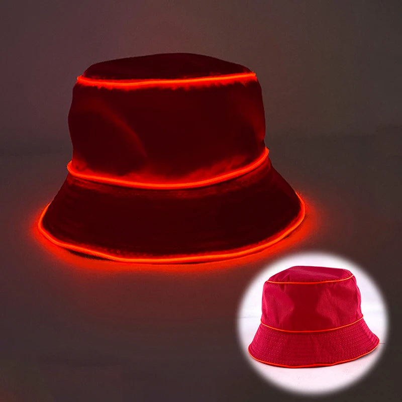 Luminous Neon LED Men Women Solid Color Bucket Hats Hip Hop Panama Cap Fisherman Hats Cotton Outdoor Summer Casual Fishing Cap