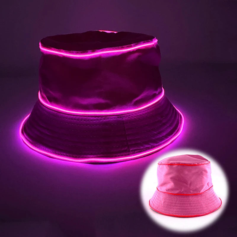 Luminous Neon LED Men Women Solid Color Bucket Hats Hip Hop Panama Cap Fisherman Hats Cotton Outdoor Summer Casual Fishing Cap