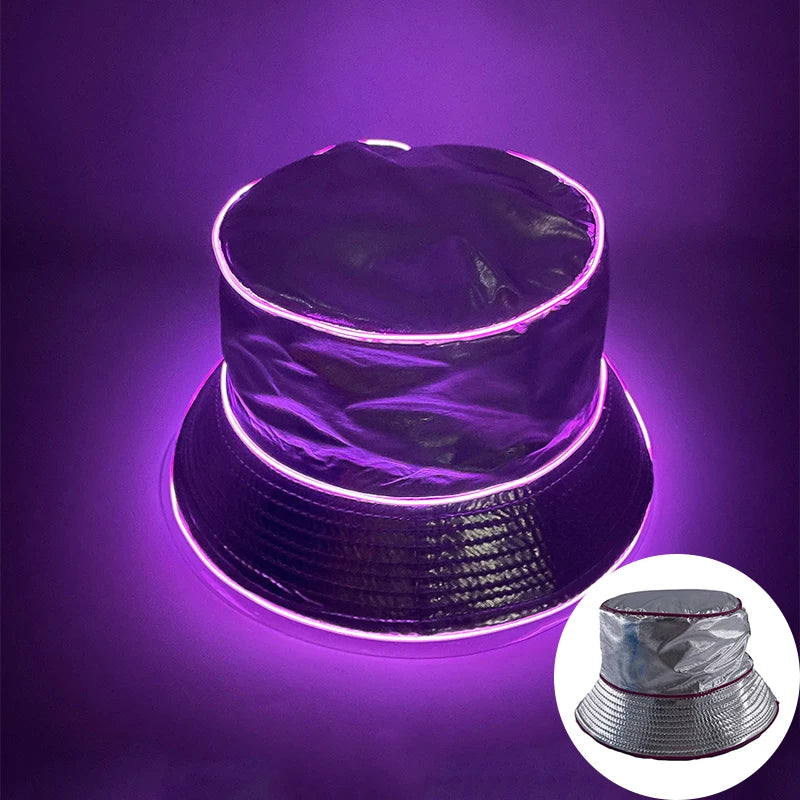 Luminous Neon LED Men Women Solid Color Bucket Hats Hip Hop Panama Cap Fisherman Hats Cotton Outdoor Summer Casual Fishing Cap