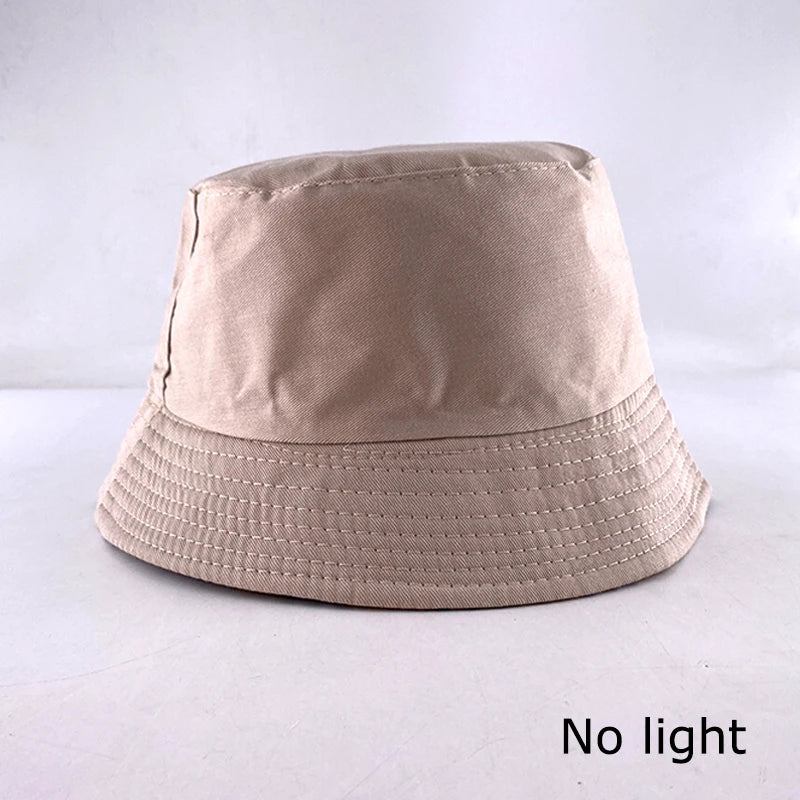 Luminous Neon LED Men Women Solid Color Bucket Hats Hip Hop Panama Cap Fisherman Hats Cotton Outdoor Summer Casual Fishing Cap