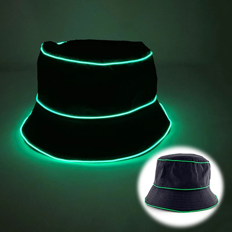 Luminous Neon LED Men Women Solid Color Bucket Hats Hip Hop Panama Cap Fisherman Hats Cotton Outdoor Summer Casual Fishing Cap