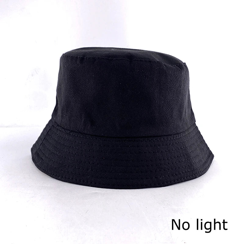 Luminous Neon LED Men Women Solid Color Bucket Hats Hip Hop Panama Cap Fisherman Hats Cotton Outdoor Summer Casual Fishing Cap