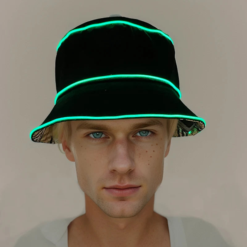 Luminous Neon LED Men Women Solid Color Bucket Hats Hip Hop Panama Cap Fisherman Hats Cotton Outdoor Summer Casual Fishing Cap