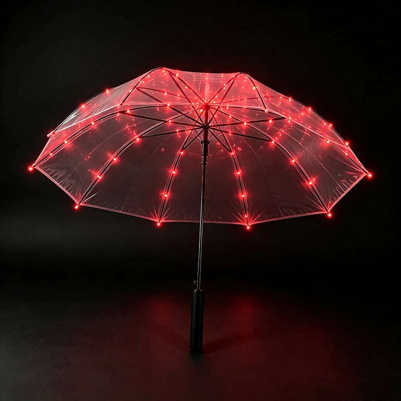 Luminous LED Light Up Transparent Umbrella Party Wedding Night Walking Decor Umbrella Multiple Colors Optional