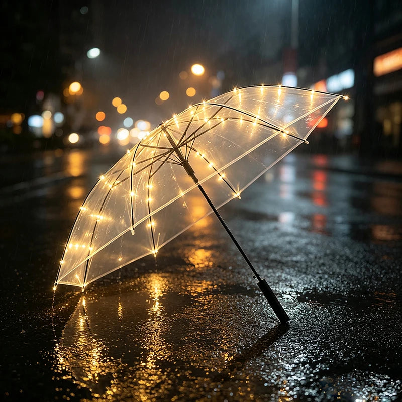 Luminous LED Light Up Transparent Umbrella Party Wedding Night Walking Decor Umbrella Multiple Colors Optional