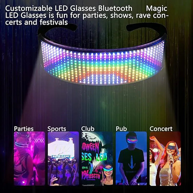 Shining Light up LED Glasses Bluetooth App Programmable Display Screen Rgb Luminous Glasses for Party, Birthday, Halloween