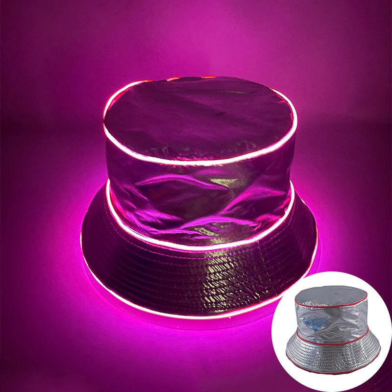 Luminous Neon LED Men Women Solid Color Bucket Hats Hip Hop Panama Cap Fisherman Hats Cotton Outdoor Summer Casual Fishing Cap
