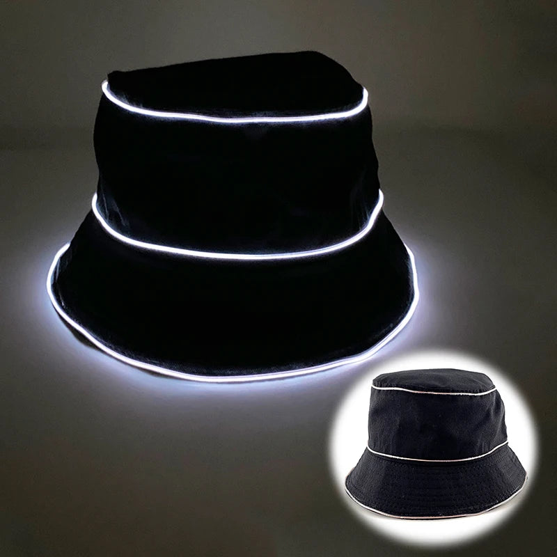 Luminous Neon LED Men Women Solid Color Bucket Hats Hip Hop Panama Cap Fisherman Hats Cotton Outdoor Summer Casual Fishing Cap