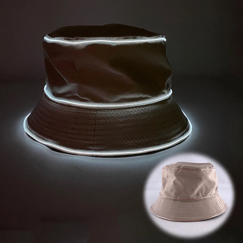 Luminous Neon LED Men Women Solid Color Bucket Hats Hip Hop Panama Cap Fisherman Hats Cotton Outdoor Summer Casual Fishing Cap