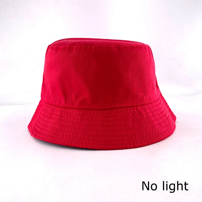 Luminous Neon LED Men Women Solid Color Bucket Hats Hip Hop Panama Cap Fisherman Hats Cotton Outdoor Summer Casual Fishing Cap