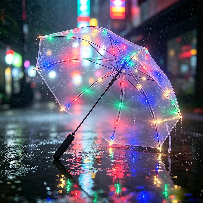 Luminous LED Light Up Transparent Umbrella Party Wedding Night Walking Decor Umbrella Multiple Colors Optional