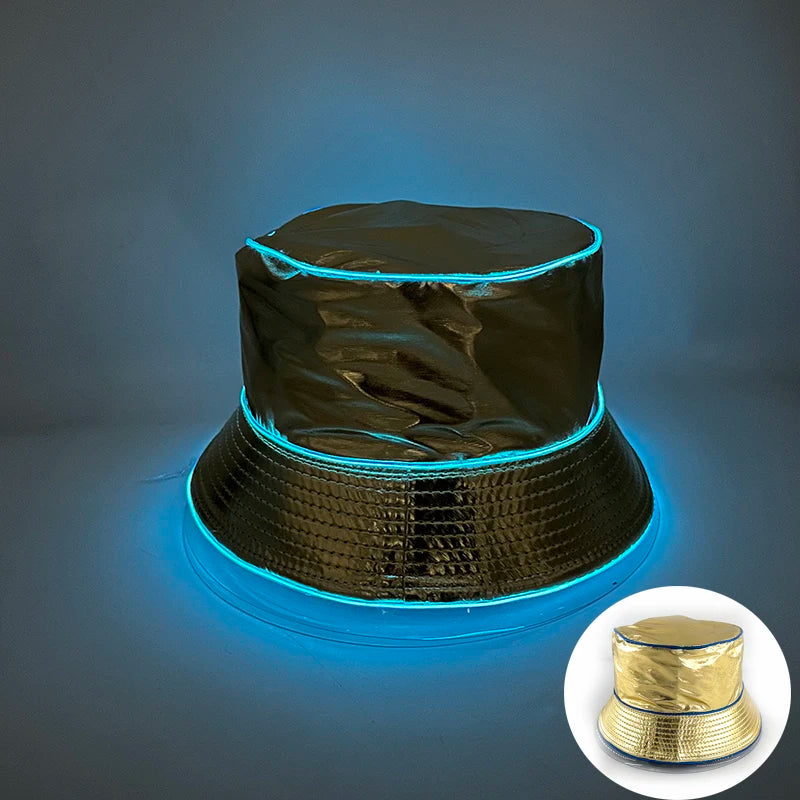 Luminous Neon LED Men Women Solid Color Bucket Hats Hip Hop Panama Cap Fisherman Hats Cotton Outdoor Summer Casual Fishing Cap